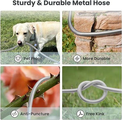 Giraffe Tools Garden Hose 75ft x 5/8", 304 Stainless Steel Metal Water Hose, No Kink Garden Water Hose with 9 Pattern Spray Nozzle, Flexible, Lightweight, Kink Free Hose for Yard, Outdoor
