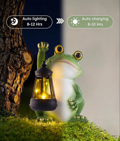 Solar Frog Garden Statue Light, Outdoor Waterproof Decorative Lantern Figurine, Cute Yard Art for Garden Patio Pond Balcony Porch Decor, Housewarming & Gardening Gifts for Women Grandma Mom