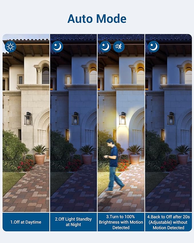DEWENWILS Motion Sensor Outdoor Wall Lights, Dusk to Dawn Exterior Wall Lanterns, Farmhouse Front Porch Light Fixtures with Clear Glass, Outside Wall Mount Lamp for House Doorway Garage Patio