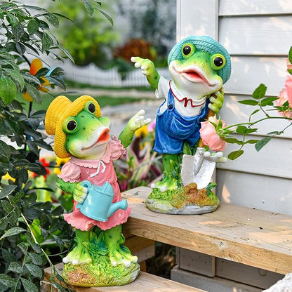 Sungmor Frog Garden Statue Outdoor Decor, Resin Hard-Working Frog Holding Watering Can Figurine, Funny Frog Couple Statues for Yard Porch Lawn Decoration, Home Office Frog Ornaments