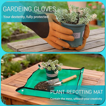 Garden Tool Set, 10 PCS Gardening Essentials, Stainless Steel Garden Hand Tools with Tote Bag, Well-Designed Gardening Supplies Kit Gifts for Women Men Gardeners