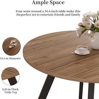 34.6'' Round Dining Table Mid Century Modern Small Round Coffee Table, Saving Space (Walnut Table)