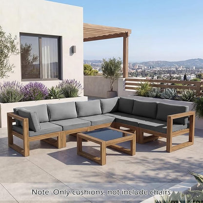 HOMREST 4" Thick Outdoor Replacement Cushions, Water-Resistant Patio Seat Cushions 25x25, Non-Slip 14-Piece Set for 6-Seat Rattan Wicker Sectional Sofa,Gray