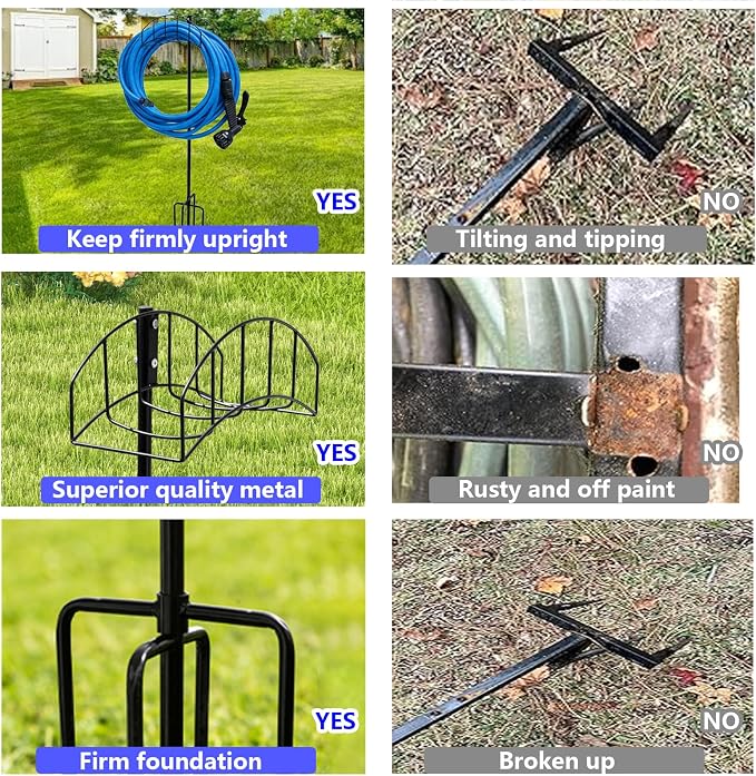 2-Pack Garden Hose Holder Freestanding with Upgrade 5 Prongs Base Rustproof Garden Hose Hose Hanger Storage for Outside, Yard, Lawn, Farm