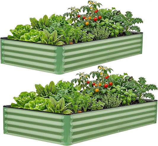 Galvanized Raised Garden Bed 2 Pack 6x3x1 Ft Patented Leak-Proof Planter Box Outdoor Metal Raised Garden Beds Kits for Veggies, Herbs & Flowers (Green)