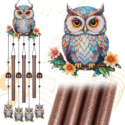 Owl Wind Chimes for Outside,Metal Windchimes with S Hook with Playful Design Wind Chime Garden Decor Outdoor Ideal Memorial/Housewarming/Birthday/Festival Gifts Front Yard Decor