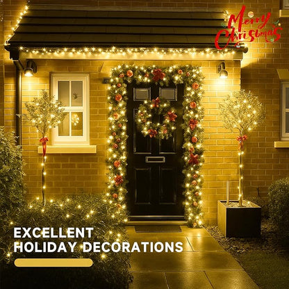 4 Pack 180FT Solar String Lights for Outside, Super Bright 320 LED Solar Christmas Lights Outdoor Waterproof with 8 Modes, Green Wire Solar Twinkle Fairy Lights for Xmas Tree Party Yard (Warm White)