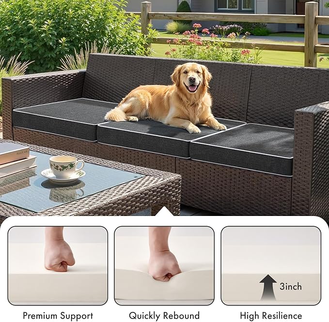 MIULEE Dark Grey Outdoor Chair Cushions Set of 2, 22x22x3 Inch Waterproof Patio Seat Cushions for Outdoor Furniture Couch Sofa, 3 Year Color Fastness High Density Foam with Adjustable Ties