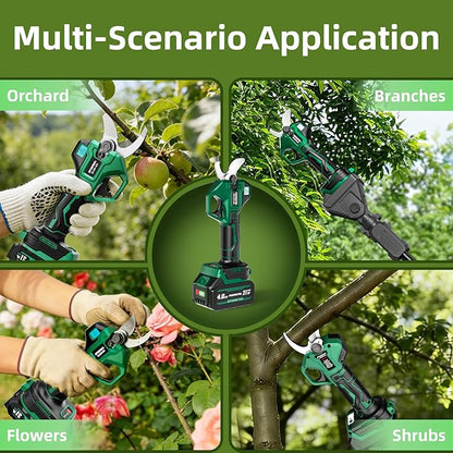 2.5" Cutting Diameter, 2-in-1 Pole Electric Pruning Shears - Brushless Motor, 15ft Reach,21V Dual 4.0Ah Batteries, Extra Sk7 Blade, Stainless Steel Pole, 2 Modes Adjustable for Tree & Flower