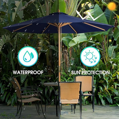 9FT Table Patio Outdoor Umbrella Market Round Umbrella with Pulley Lift Windproof & Waterproof, 8 Ribs with Polyester Cover for Garden, Deck, Pool, lawn, Backyard
