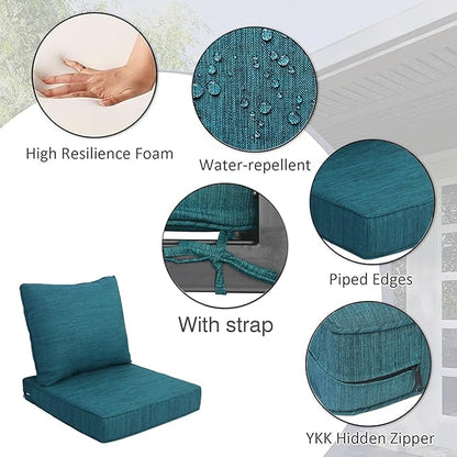 COZYVIDA Outdoor/Indoor 23.5x25 inch Deep Seat Patio Cushions Set of 2 Resilient Foam Filling Water Repellent Stain-Resistant UV Resistant Weather Resistant Patio Cushions Malachite