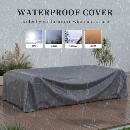 UDPATIO Patio Furniture Set with Fire Pit Table and Swivel Rocking Chairs, 5 Pieces Outdoor Wicker Furniture Set with Waterproof Cover, 4'' Thickened Cushion, Khaki