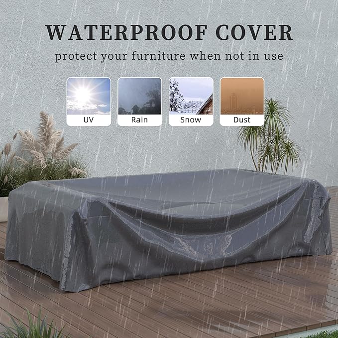 UDPATIO Patio Furniture Set with Fire Pit Table, Rocking Swivel Chairs, 5 Pieces Outdoor Furniture Sets, All-Weather Wicker Outdoor Sectional Sofa with Waterproof Cover, 4'' Thickened Cushion, Navy