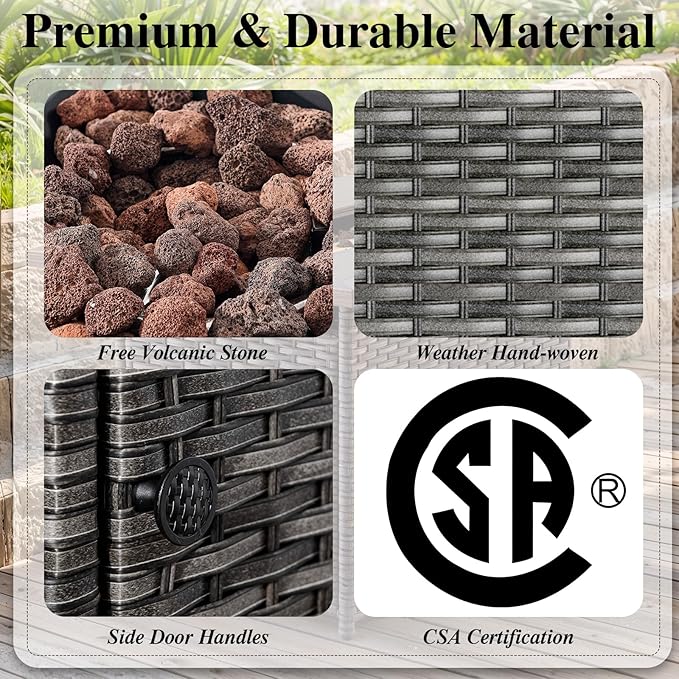 HUMMUH 7 Piece Patio Furniture Set with Fire Pit Table 41in 55,000 BTU,Wicker Outdoor Conversation Sets - Outdoor Swivel Rocker Chairs Patio Sofa for Porch,Garden,Backyard