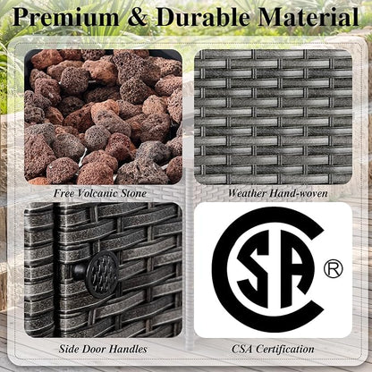 HUMMUH 7 Piece Patio Furniture Set with Fire Pit Table 41in 55,000 BTU,Wicker Outdoor Conversation Sets - Outdoor Swivel Rocker Chairs Patio Sofa for Porch,Garden,Backyard