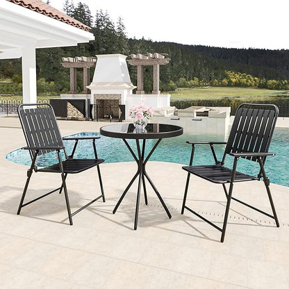 3 Piece Patio Bistro Set Folding Outdoor Dining Set for 2, Bistro Table and Chairs Set of 2 No Assembly Anti Rust Small Outdoor Bistro Sets for Lawn Backyard Balcony Poolside Deck (Black)