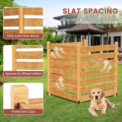 LILYPELLE 36in W x 36in H Air Conditioner Fence, 3 Panels Outdoor Wood Fence Privacy Screen with Planter Box, Outside Trash Can Pool Equipment Enclosure Panels Decorative Fences