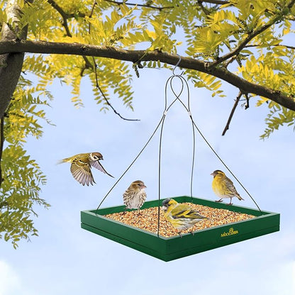 MIXXIDEA Bird Feeder Hanging Tray, Wooden Platform Hummingbird Feeder Hanging Tray Mesh Seed Platform for Garden Yard Outside Decoration Attracting Wild Birds (Green-2pk)