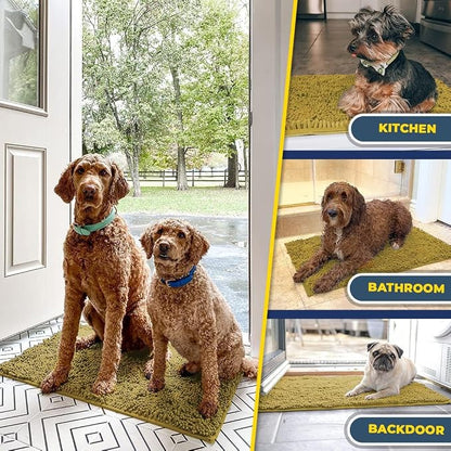 Muddy Mat® | Super Water Absorbent Door Mat Indoor, Microfiber Quick Dry Chenille Entryway Rug, Slip Resistant Front Door Mat, Indoor Mats for Entryway, Machine Washable Pet Rug, Mustard 24" x 96"