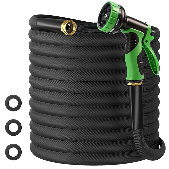 Garden Hose 100 FT, Non-Expanding Lightweight High-Pressure Water Hose with 10 Spray Nozzle, Portable No Kink Flexible Garden Hoses Pipe for Outdoor, Lawn, Yard, Car, House(500 PSI Max, 3/4" GHT)
