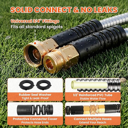 Cesun 50 ft Metal Garden Hose, Stainless Steel Heavy Duty Water Hose With 10 Function Nozzle, No Kink & Flexible, Lightweight and Durable, Rust Proof for Yard, RV, Pet Bath, Outdoor, 50 foot x 5/8"