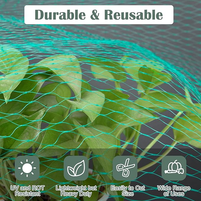 Unves Garden Netting, 13 x 33 FT Reusable Heavy Duty Bird Netting, Fruit Tree Net Covers for Seedlings Plants, Vegetables Protection, Green