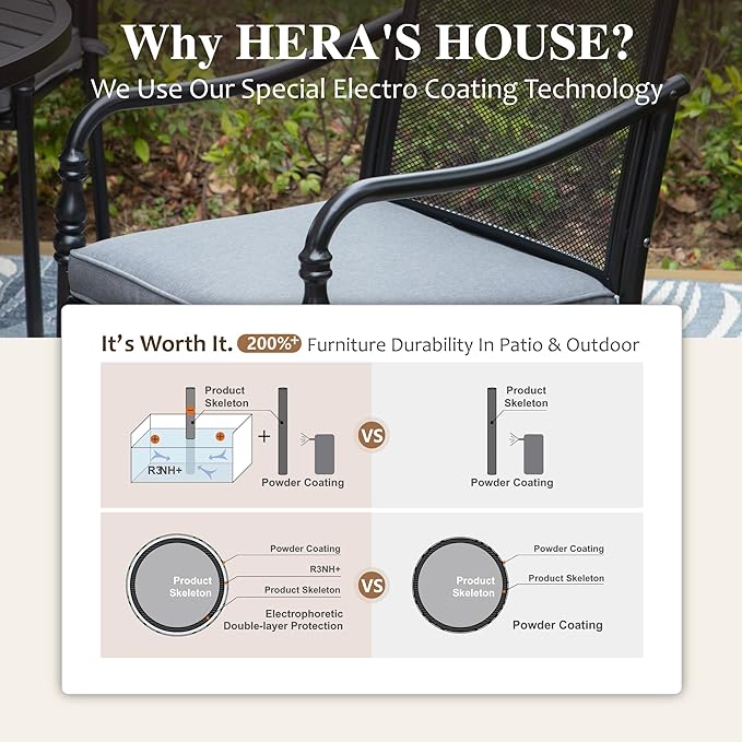 HERA'S HOUSE Outdoor Patio Chairs Set of 4, Garden Lawn Backyard Metal Dining Chairs with Arms and Seat Cushions