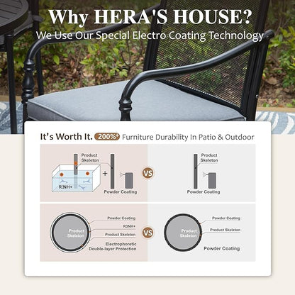 HERA'S HOUSE Outdoor Patio Chairs Set of 4, Garden Lawn Backyard Metal Dining Chairs with Arms and Seat Cushions