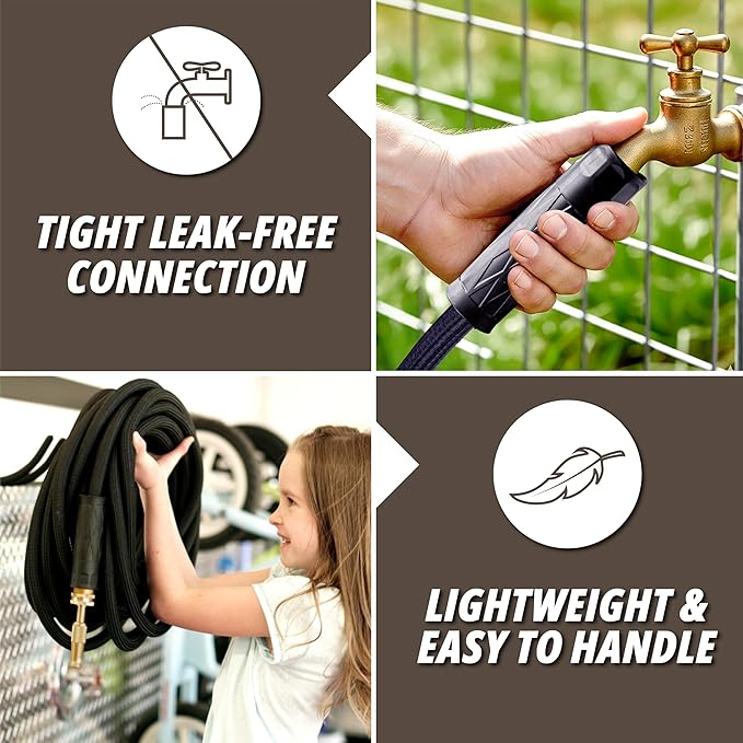 Hydrosteel PRO 50 Ft Heavy Duty Metal Garden Hose with Nozzle, Water Hose Made from 304 Stainless Steel, Flexible, Lightweight, Brass Crush Resistant Fittings, Kink Free, 5/8” Diameter, 600 PSI