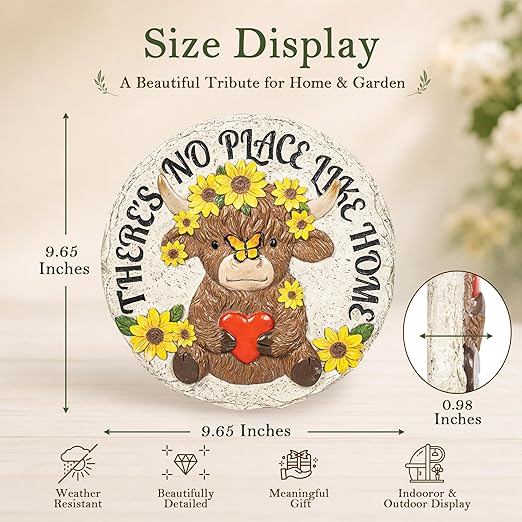 GIGALUMI Garden 10" Stepping Stones Outdoor, High Land Cow Grandma Garden Stones, Hand Print Garden Decorations Walkway, Round Highland Cow Decorative Stepping Stone, Gifts for Grandma, Mom, Sister