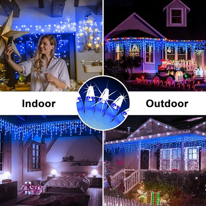 164FT 1620 LED Outdoor Christmas Lights - 360 Ice Drops, 12 Pro Modes with Timer Memory & Brightness, Waterproof Hanging Ice String Light for Holiday Wedding Garden Fence House Decor (Blue)