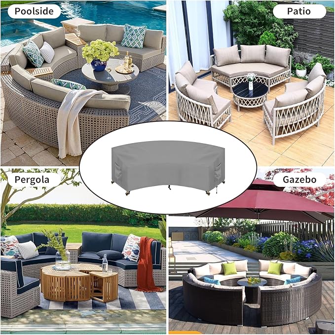 PureFit Outdoor Sectional Sofa Cover Waterproof Curved Patio Furniture Covers for Deck, Lawn and Backyard, 90Lx34Dx32Hx46FL, Grey
