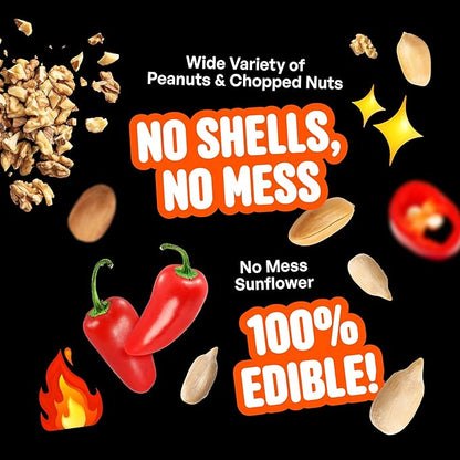 Cool Birds No Mess Sad Squirrels Hot Bird Seed – 10 lb. Spicy Shell-Free Blend with Peanuts, Sunflower Hearts & Chili Pepper Oil – No Waste, Squirrel-Resistant Bird Food for Outside Feeders