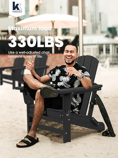 KINGYES Folding Adjustable Adirondack Chair with Retractable Ottoman Set of 6, HDPE All Weather Chair with Cup Holder - Versatile Adirondack Chair, Black