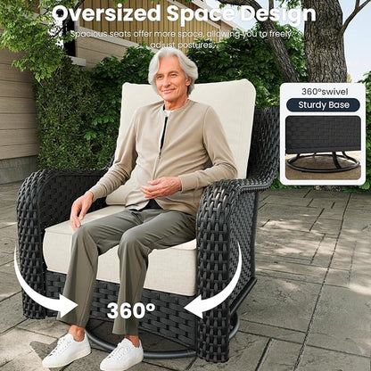 8 Pieces Outdoor Patio Furniture Sets with Rocking Swivel Chairs with 6-inch Thick Cushion and Fire Pit Table for Deck Lawn