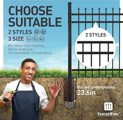 Fencer Wire 100FT Heavy Duty Anti-Rust Pinnacle Fence Barrier Kit, Metal Steel Fence w/ 5FT Height & 8FT Width Panels, Gate, Posts, and Connectors, 2” Diameter Outdoor Fencing for Yard, Pool, Patio