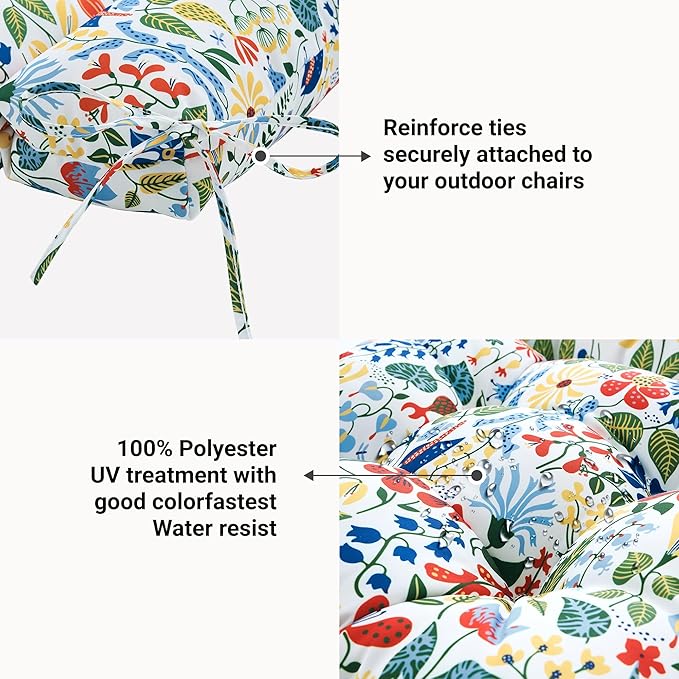 ARTPLAN Seat/Back Outdoor Chair Cushion,Set of 4 Patio Chair Cushion with Tie,Tufted Replacement for Patio Furniture,40x20x4 Inches,4 Count,Floral