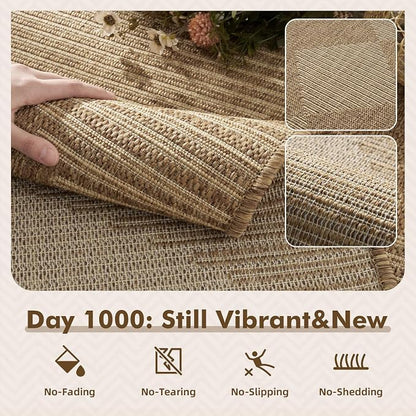 MontVoo-2x8 ft Indoor Outdoor Runner Rugs for Entryway Porch Hallway Kitchen Door Entrance Long, Textured Weave Polypropylene, Durable for High Traffic, Fade-Resistant, Boho Geometric Neutral Brown