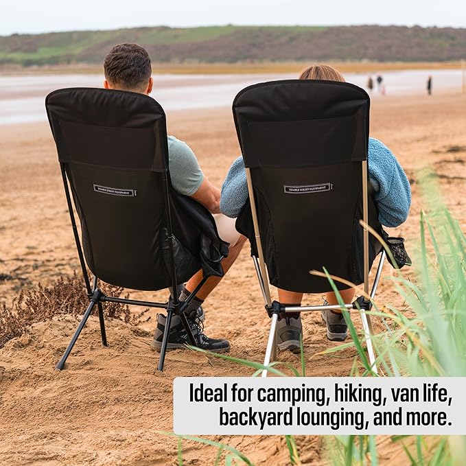 TSE HC100 Camping Chair, 3.36lbs Lightweight Folding Chair with Cup Holder, Portable and Easy to Carry for Camping, Beach, Hiking, Urbain, Festival or Garden (Black)