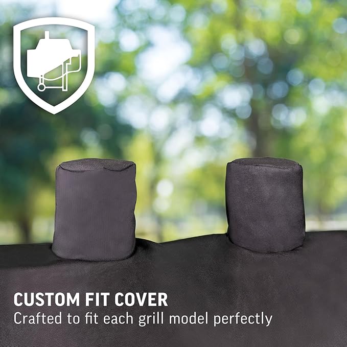 Char-Griller® Grand Champ™ Grill Cover, Shields and Protects from Moisture, Wind, Sand, Birds and Dirt, PVC and Polyester Blend, Black, Designed to Fit Model # 8250.
