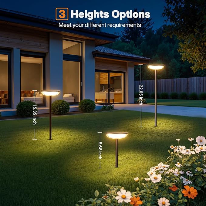 Solar Pathway Lights Outdoor, 2 Pack 27'' Tall Solar Garden Lights Outdoor Waterproof Bright Up to 12 Hrs, Round Garden Light for Yard Flower Bed Patio Path Walkway Driveway Outside Decor