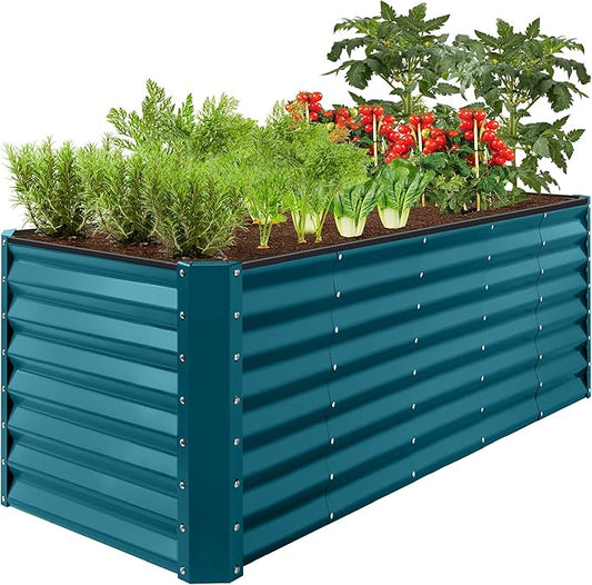 Best Choice Products 8x2x2ft Raised Outdoor Metal Garden Bed, Rectangular Planter Box for Herbs, Flowers, and Deep Root Vegetables w/ 240 Gallon Capacity - Peacock Blue