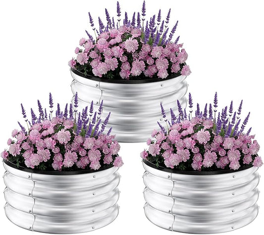 Galvanized Raised Garden Bed Outdoor, 3 Pcs 2x2x1Ft Round Raised Beds for Gardening, Metal Planter Box for Planting Plants Vegetables