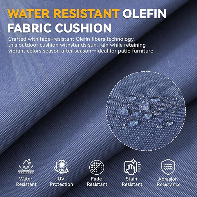 Outdoor Cushion Set for Furniture Patio Furniture, UV Resistant, Water Resistant - 6 Inch Thick Foam Garden Cushions– 24x24 Inch Patio Seat Covers for Chair/Sofa/Couch | Blue | 10-Pack |