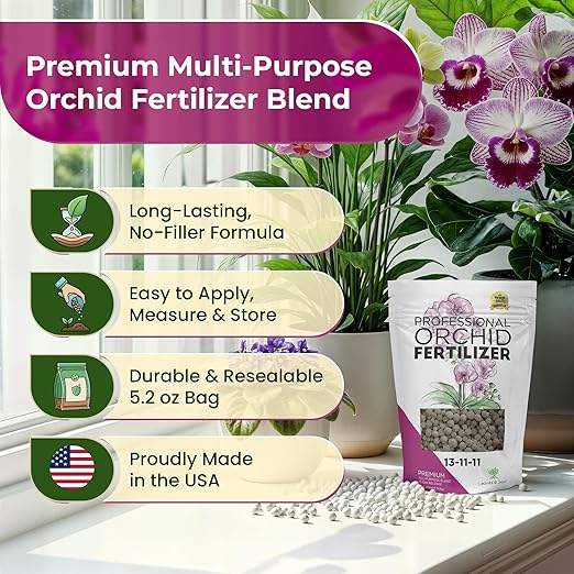 Orchid Fertilizer Pellets 13-11-11 Slow Release | Orchid Plant Food for Orchids | Orchid Fertilizer for Seedlings & Mature Plants | Multi-Purpose Blend & Gardening Supplies 5.2 oz Resealable Packaging