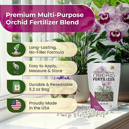 Orchid Fertilizer Pellets 13-11-11 Slow Release | Orchid Plant Food for Orchids | Orchid Fertilizer for Seedlings & Mature Plants | Multi-Purpose Blend & Gardening Supplies 5.2 oz Resealable Packaging
