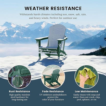 Westin Outdoors Laguna WO Outdoor Adirondack Folding Patio Chairs 8 PCS Set Retro Beach Aesthetic for Backyard, Lawn, Patio, Deck, Garden, Weather Resistant Polyethylene Plastic Lounger (Dark Green)