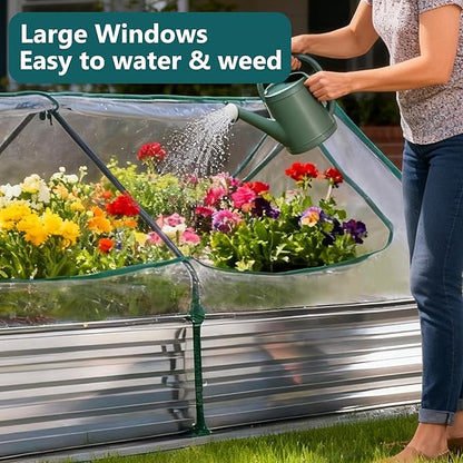 NEWBULIG 8x4x1ft Galvanized Raised Garden Bed with Greenhouse Cover, Outdoor Metal Planters Box for Planting Vegetables, Flowers & Herbs, Easy Assembly, Clear
