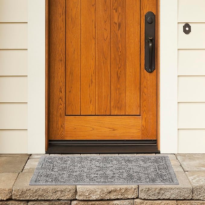 SAFAVIEH Courtyard Collection 2' x 3'7" Grey/Black CY8680 Indoor/ Outside Waterproof Easy cleansingPatio Backyard Mudroom Accent Mat