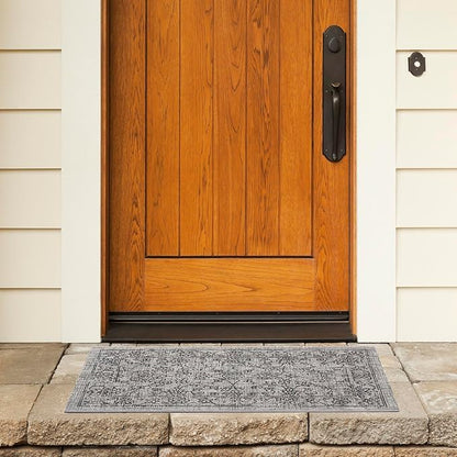 SAFAVIEH Courtyard Collection 2' x 3'7" Grey/Black CY8680 Indoor/ Outside Waterproof Easy cleansingPatio Backyard Mudroom Accent Mat